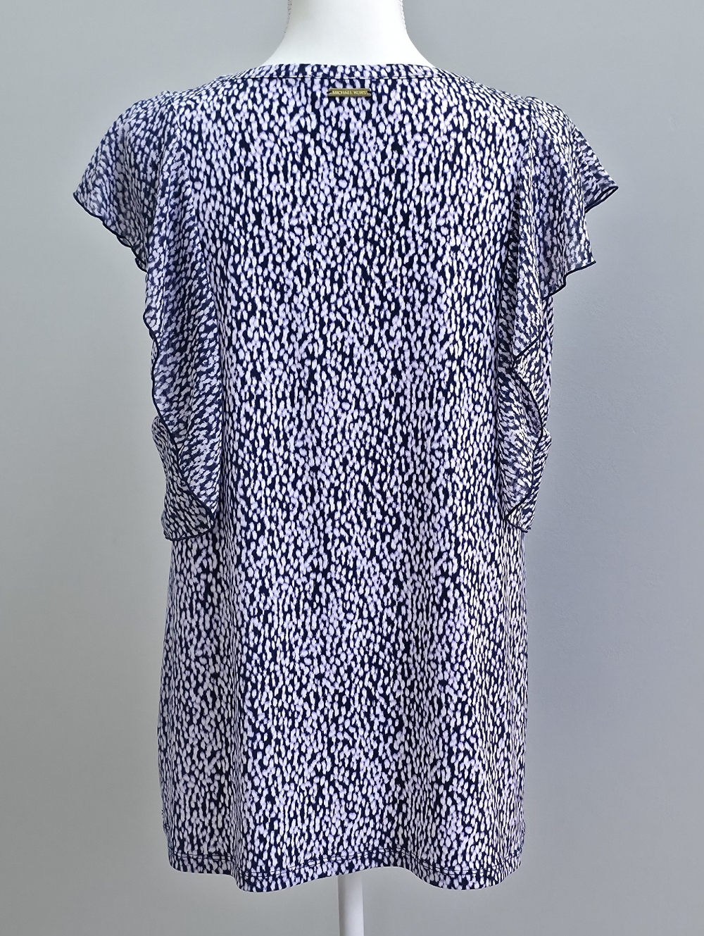 Michael Kors | Navy, Lavender and White Patterned Print Ruffle Sleeve Blouse - Picture 3 of 7